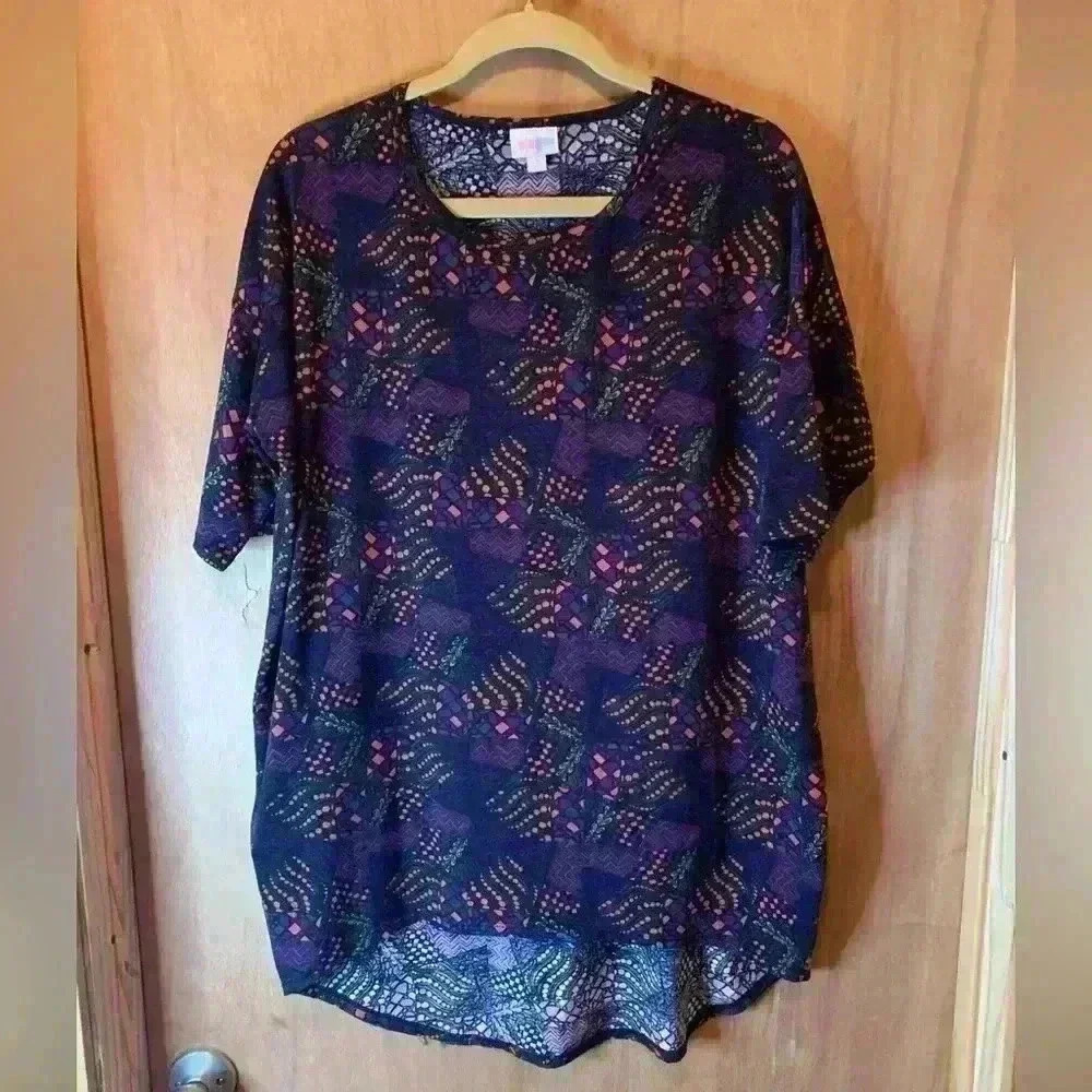 LulaRoe Womens Multicolor Round Neck High Low Tunic Blouse Top SZ S